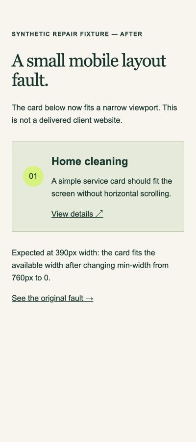 Synthetic after example: the same service card fits within the narrow screen.